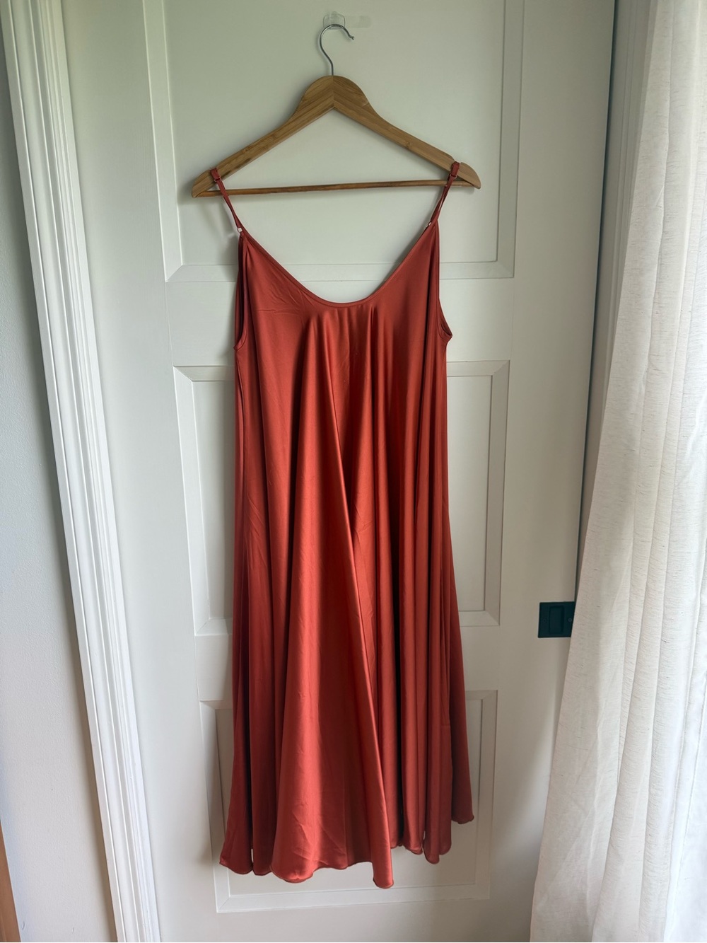 Satin Slip Maxi Dress in Rust Orange
